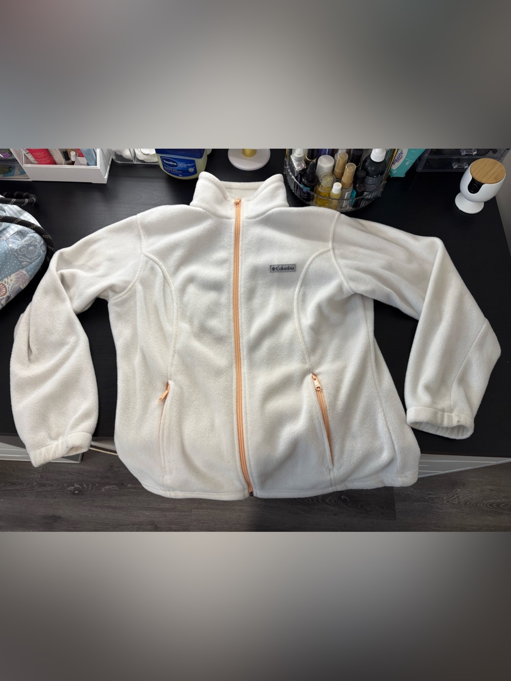Columbia Cream Fleece Jacket with Peach Trim *Like new*